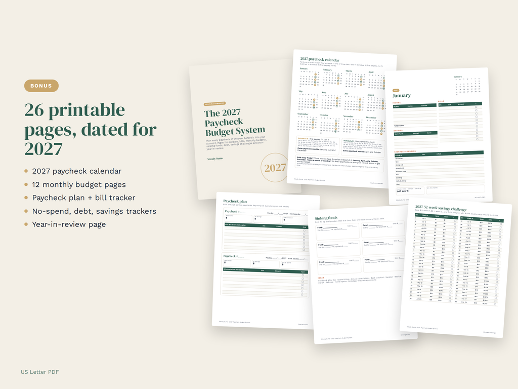 2027 Paycheck Budget System: Spreadsheet + 26 Printable Pages