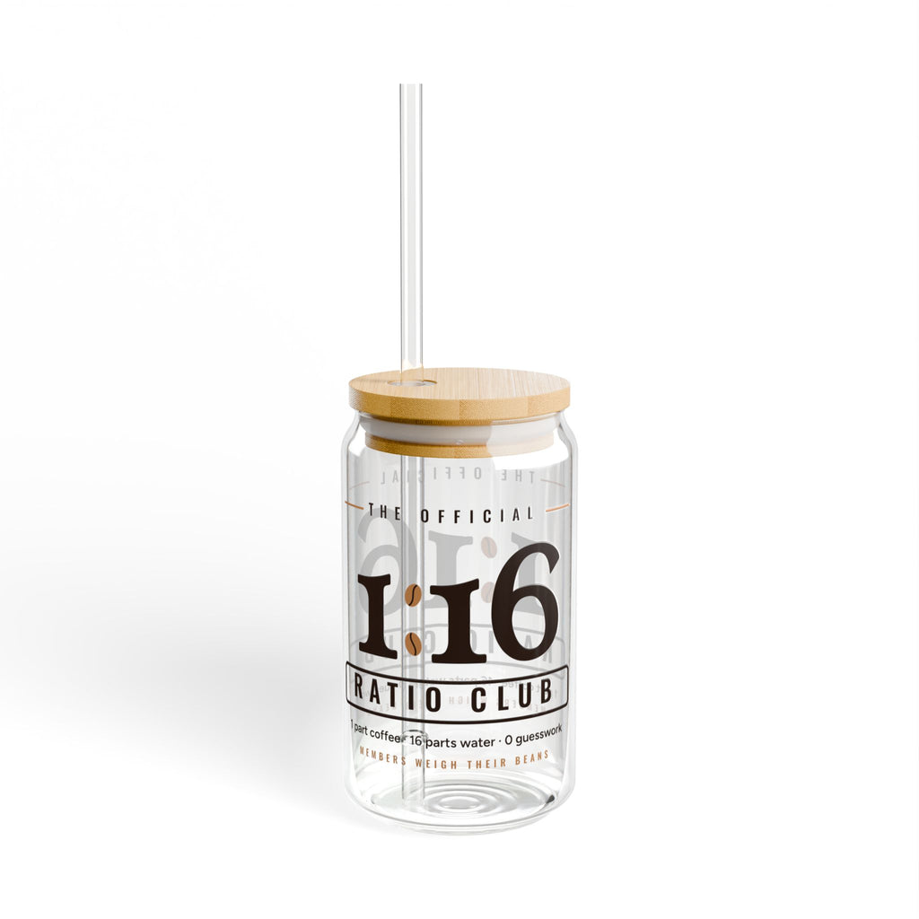Coffee Nerd Gift, 1:16 Ratio Club Glass Cup, 16oz Can Glass with Bamboo Lid, Pour Over Coffee Ratio Gift, Iced Coffee Cup