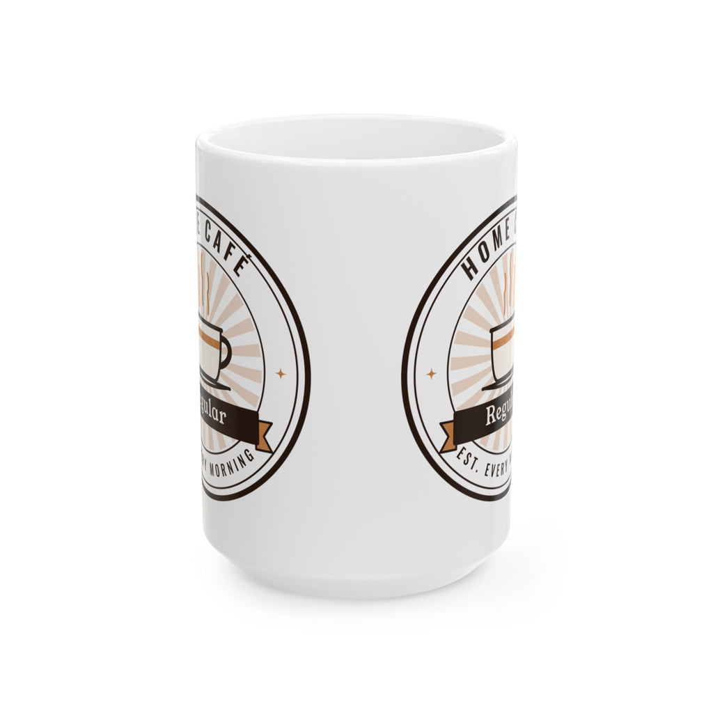Coffee Lover Gift, Home Café Regular Mug, Retro Coffee Badge 15oz Mug, Home Barista Gift, Large Coffee Mug for Her