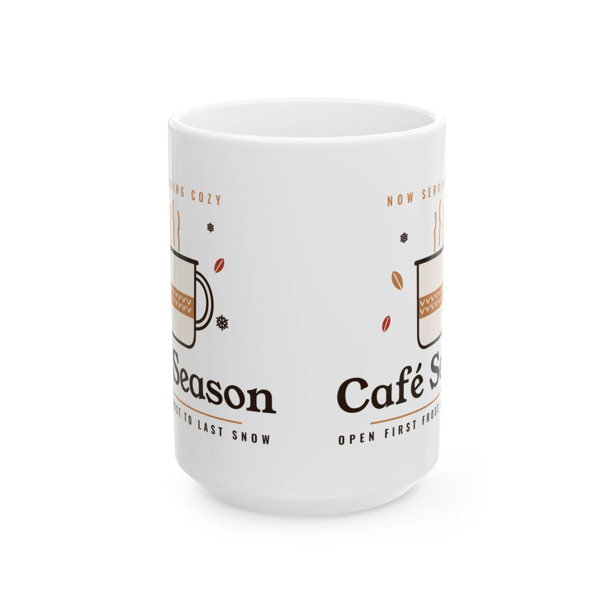 Coffee Lover Gift, Café Season Mug, Cozy Fall Winter 15oz Coffee Mug, Autumn Latte Mug, Christmas Gift for Coffee Lovers