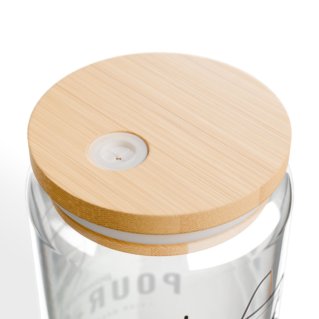 Coffee Lover Gift, Powered by Pour-Over Glass Cup, 16oz Can Glass with Lid and Straw, Pour Over Coffee Gift, Iced Coffee Cup