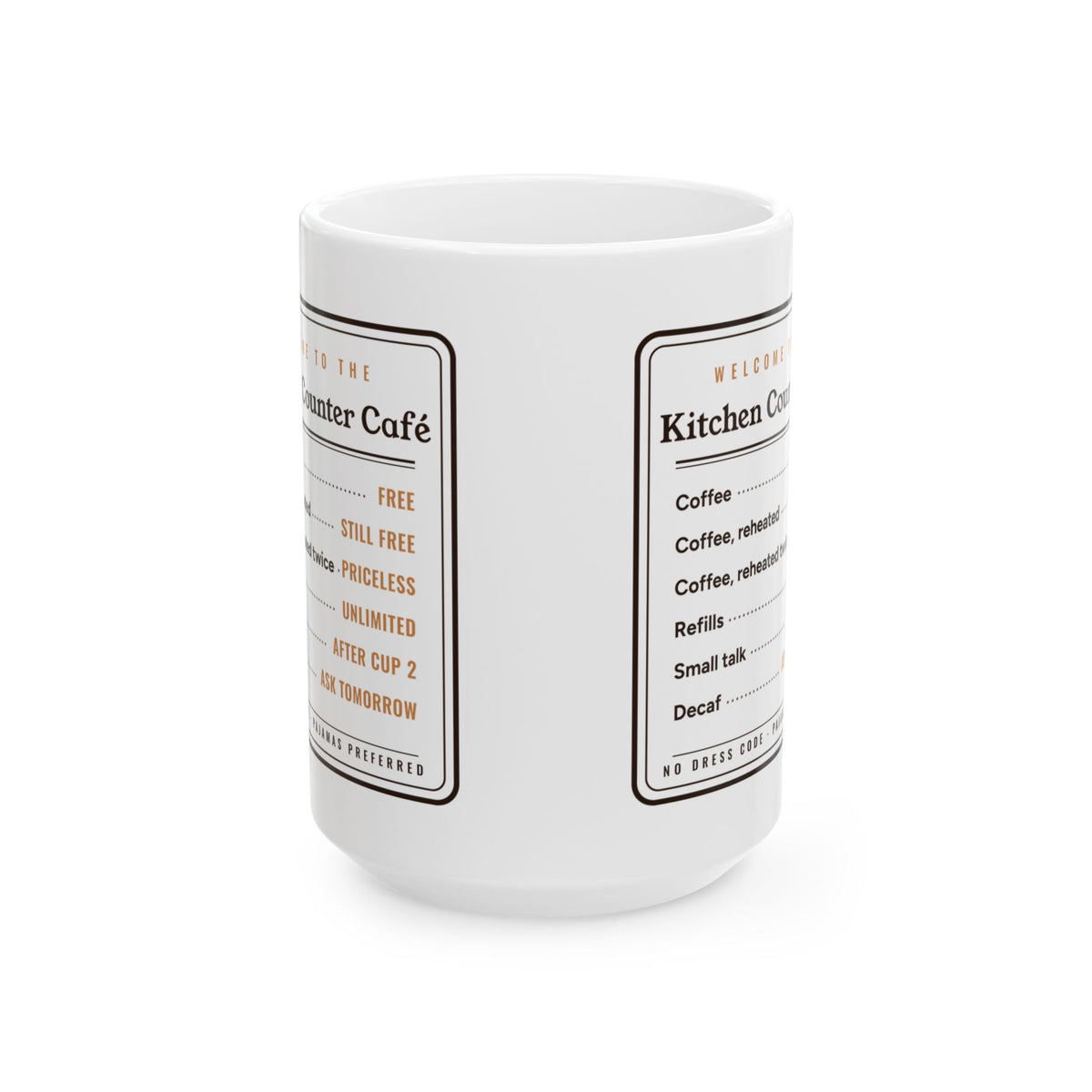 Coffee Lover Gift, Kitchen Counter Café Menu Mug, Funny Coffee Menu 15oz Mug, Home Café Gift, Housewarming Coffee Mug