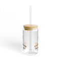 Iced Coffee Lover Gift, Cold Foam Enthusiast Glass Cup, 16oz Can Glass with Bamboo Lid and Straw, Cute Iced Latte Cup