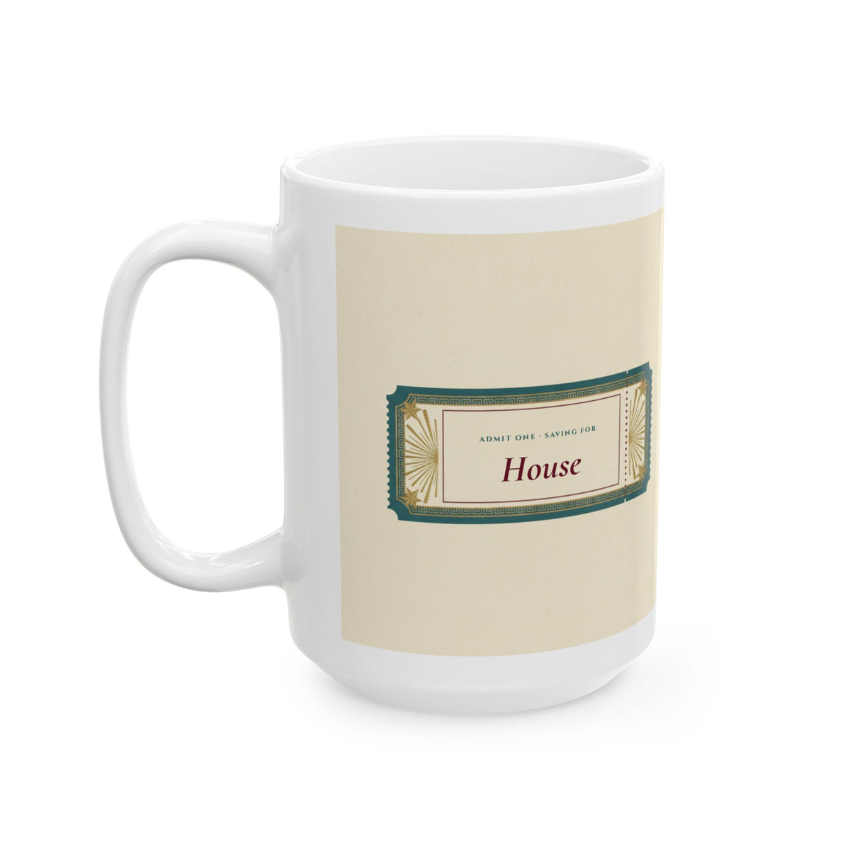 Personalized Savings Goal Mug, Vintage Admit One Ticket Mug, Custom Saving For Gift