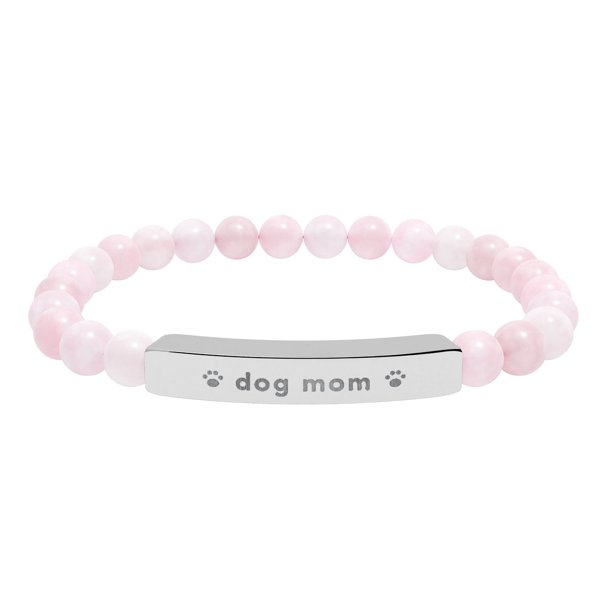 Dog Mom Bracelet, Engraved Natural Stone Bead Bracelet, Dog Lover Gift for Her, Paw Print Jewelry
