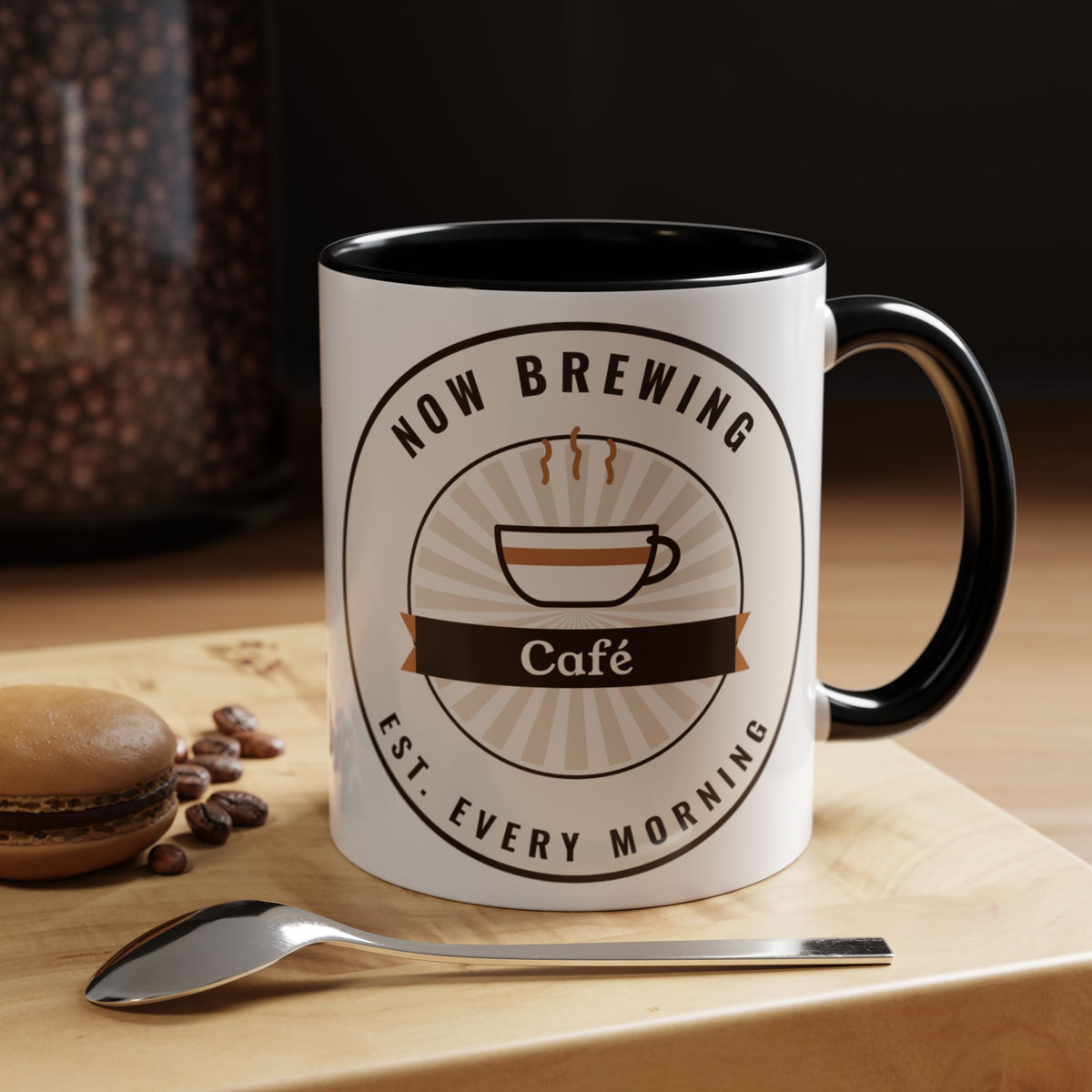 Personalized Home Café Mug, Custom Name Coffee Mug with Colored Handle, Coffee Lover Gift, Barista Gift, 11oz or 15oz
