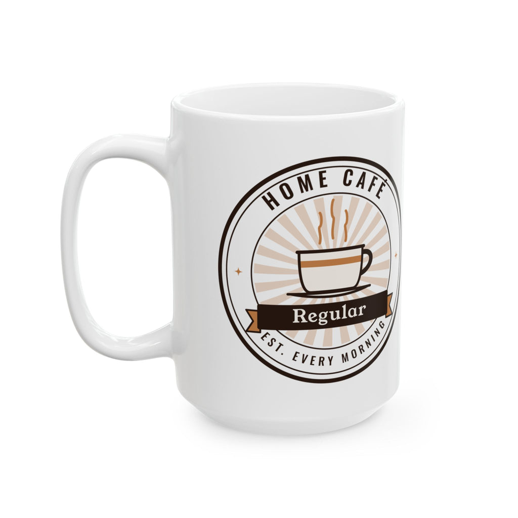 Coffee Lover Gift, Home Café Regular Mug, Retro Coffee Badge 15oz Mug, Home Barista Gift, Large Coffee Mug for Her
