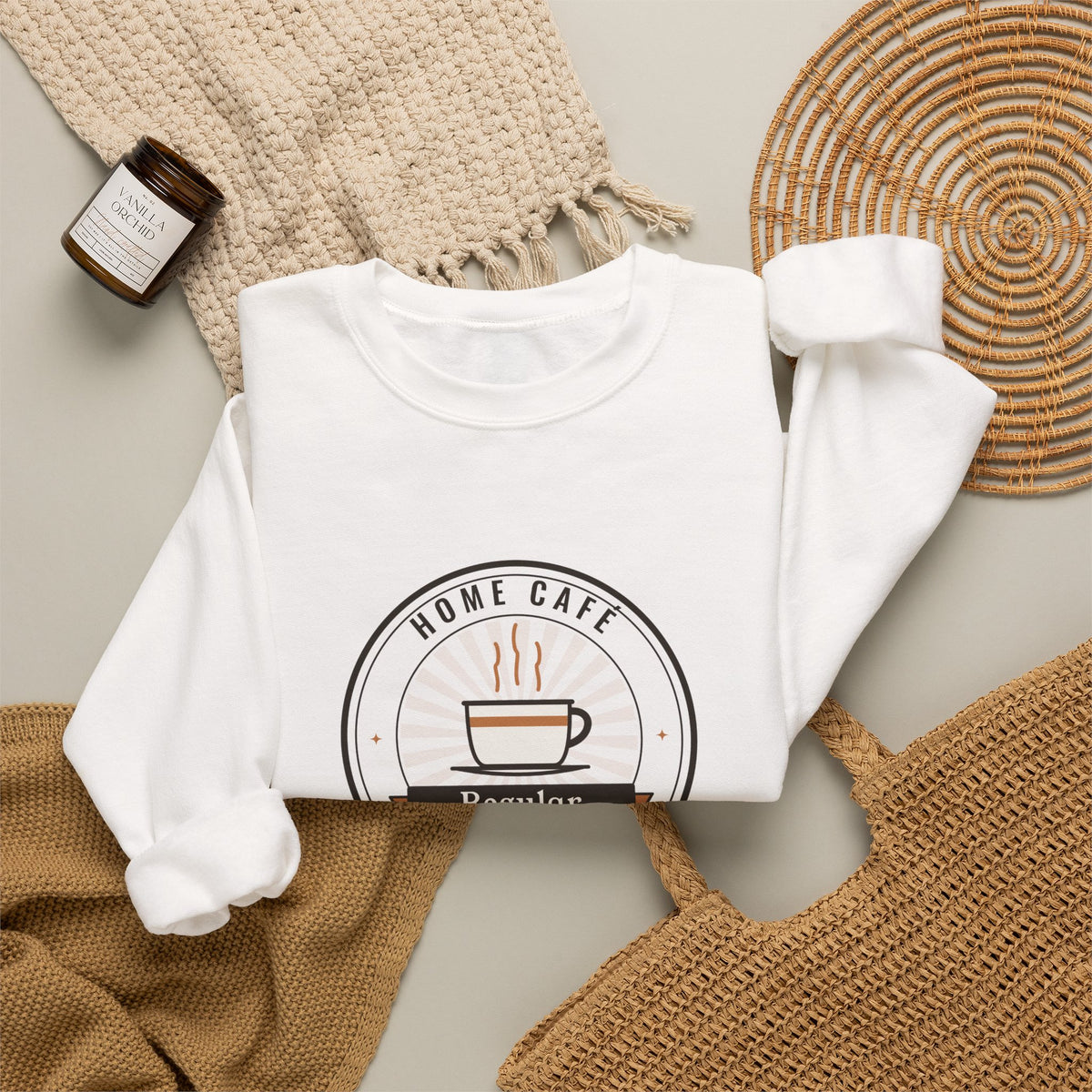 Retro Home Café Sweatshirt, Home Café Regular Coffee Badge Crewneck, Cozy Coffee Sweater, Latte Lover Gift