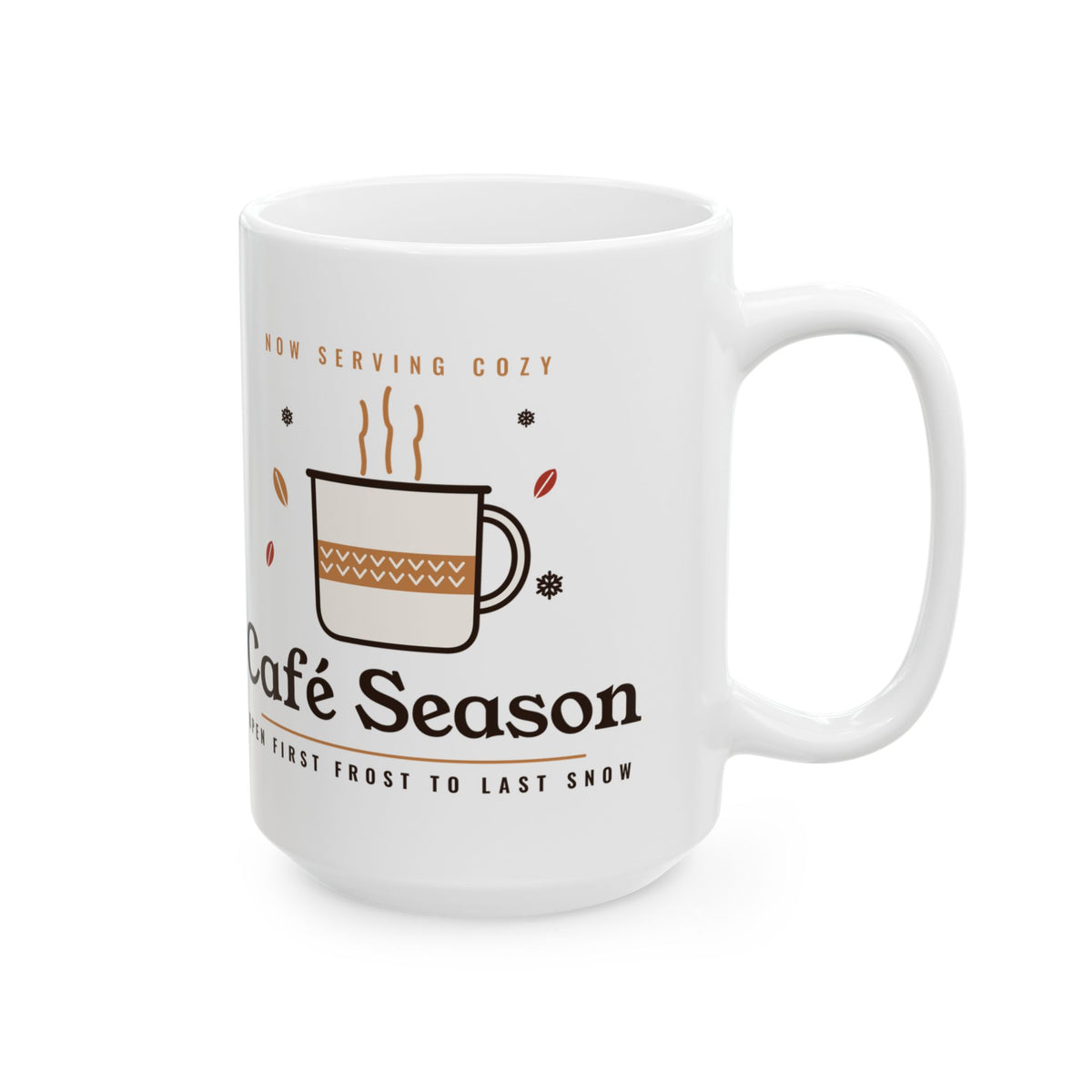 Coffee Lover Gift, Café Season Mug, Cozy Fall Winter 15oz Coffee Mug, Autumn Latte Mug, Christmas Gift for Coffee Lovers