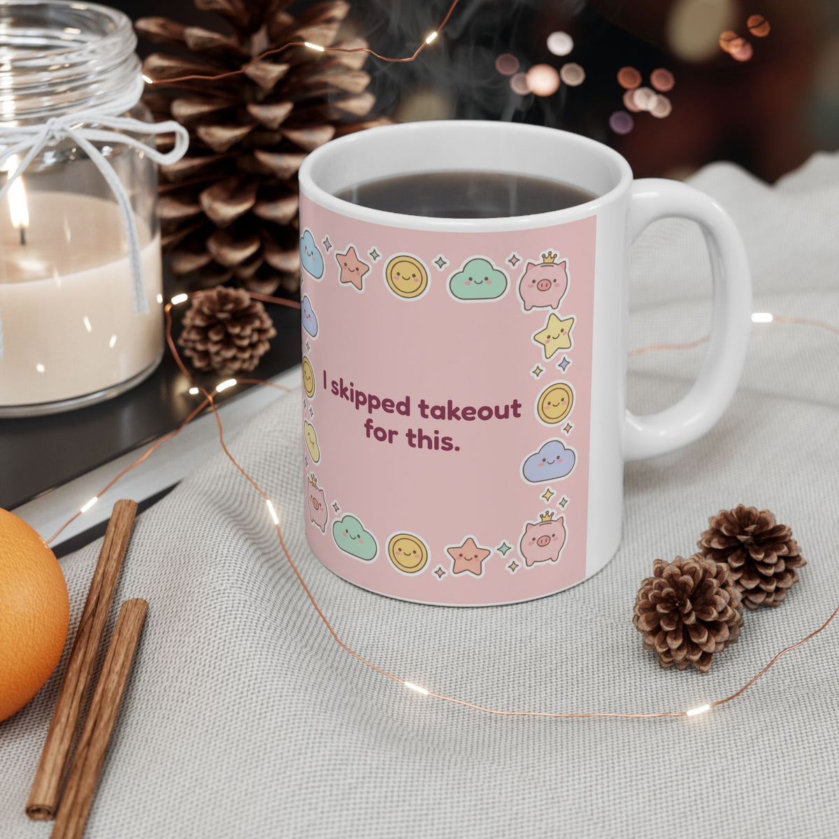 Personalized Savings Goal Mug, Cute Kawaii Coins Saving For Coffee Mug, Custom House Fund or Travel Fund Gift