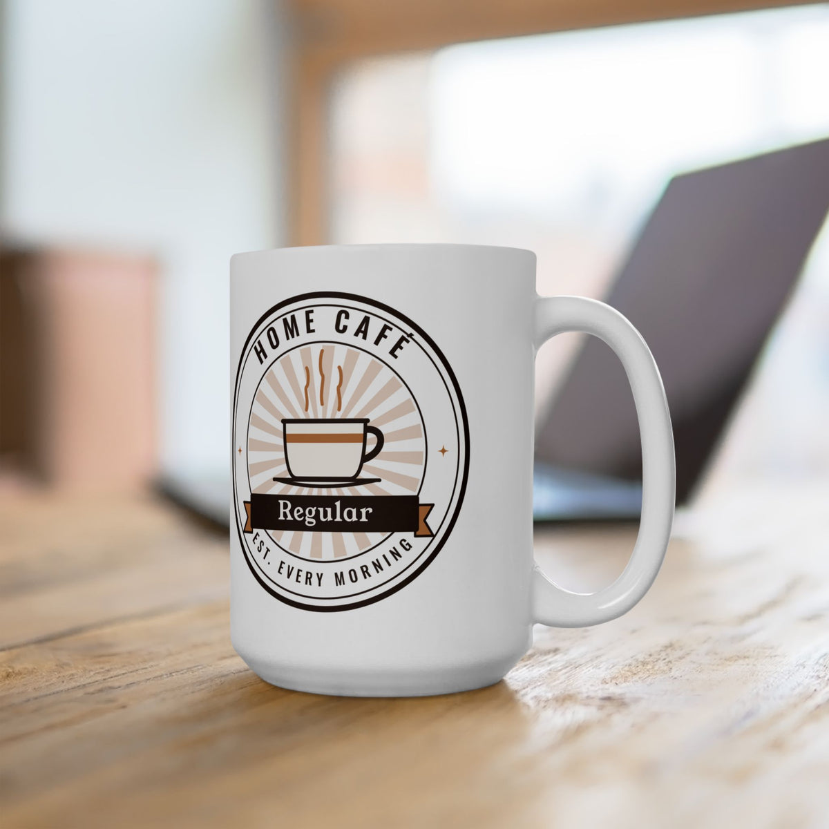 Coffee Lover Gift, Home Café Regular Mug, Retro Coffee Badge 15oz Mug, Home Barista Gift, Large Coffee Mug for Her