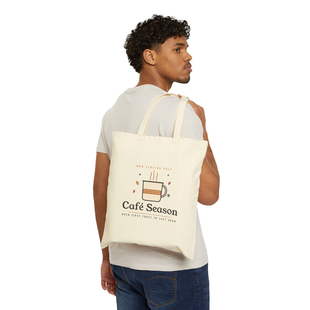 Coffee Lover Gift, Café Season Tote Bag, Cozy Fall Coffee Canvas Tote, Autumn Market Bag, Christmas Gift for Her