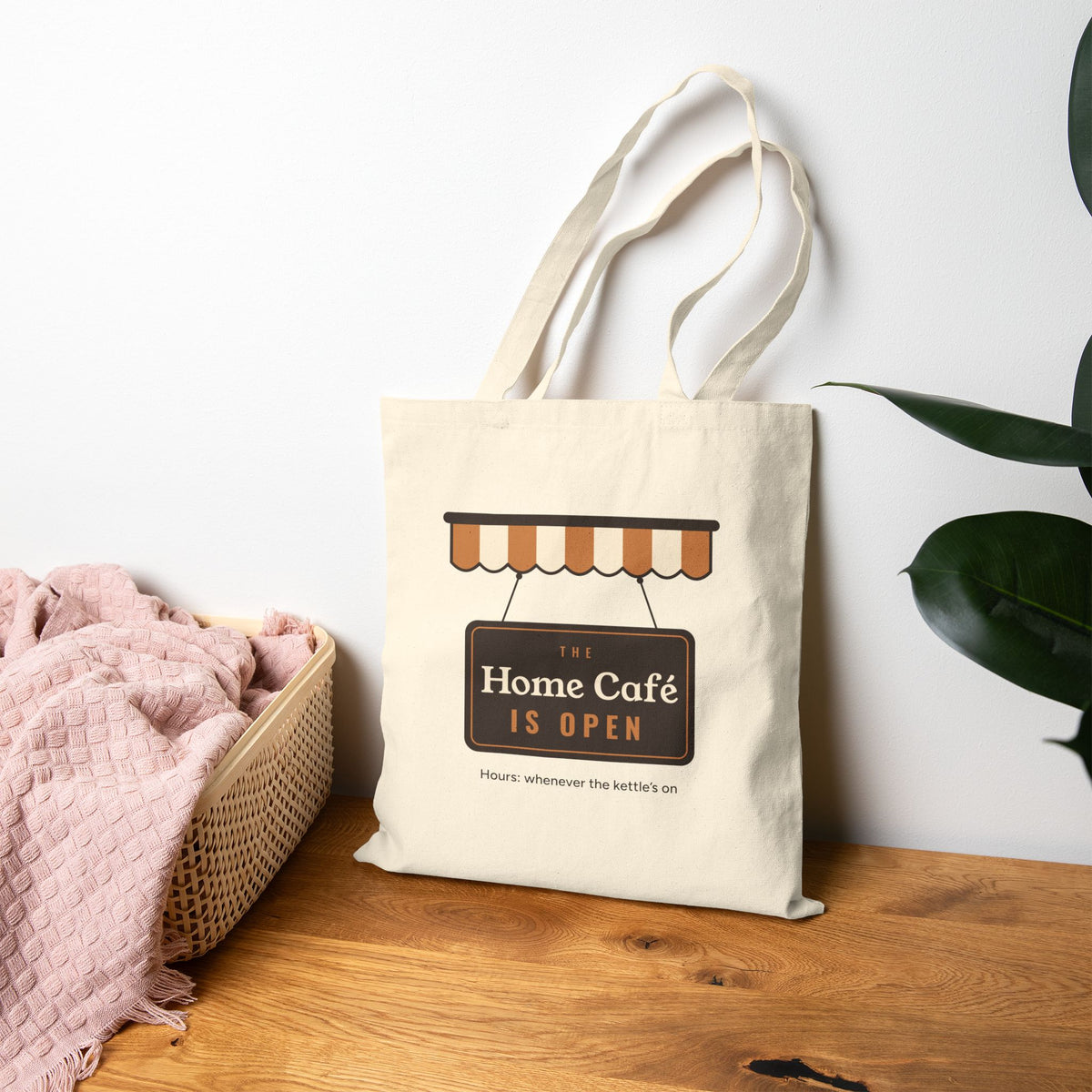 Coffee Lover Gift, The Home Café Is Open Tote Bag, Cute Coffee Shop Canvas Tote, Market Bag, Home Barista Gift for Her