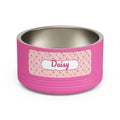 Personalized Dog Bowl with Name, Pink Stainless Steel Pet Bowl, Bow Pattern Label, 18oz Custom Cat Food Bowl