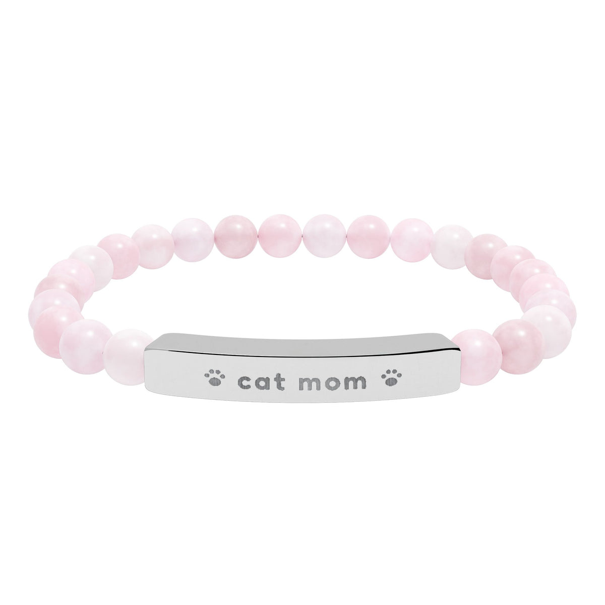 Cat Mom Bracelet, Engraved Natural Stone Bead Bracelet, Cat Lover Gift for Her, Paw Print Jewelry