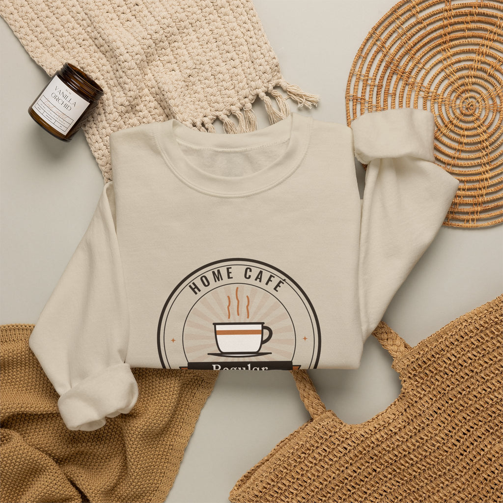 Retro Home Café Sweatshirt, Home Café Regular Coffee Badge Crewneck, Cozy Coffee Sweater, Latte Lover Gift