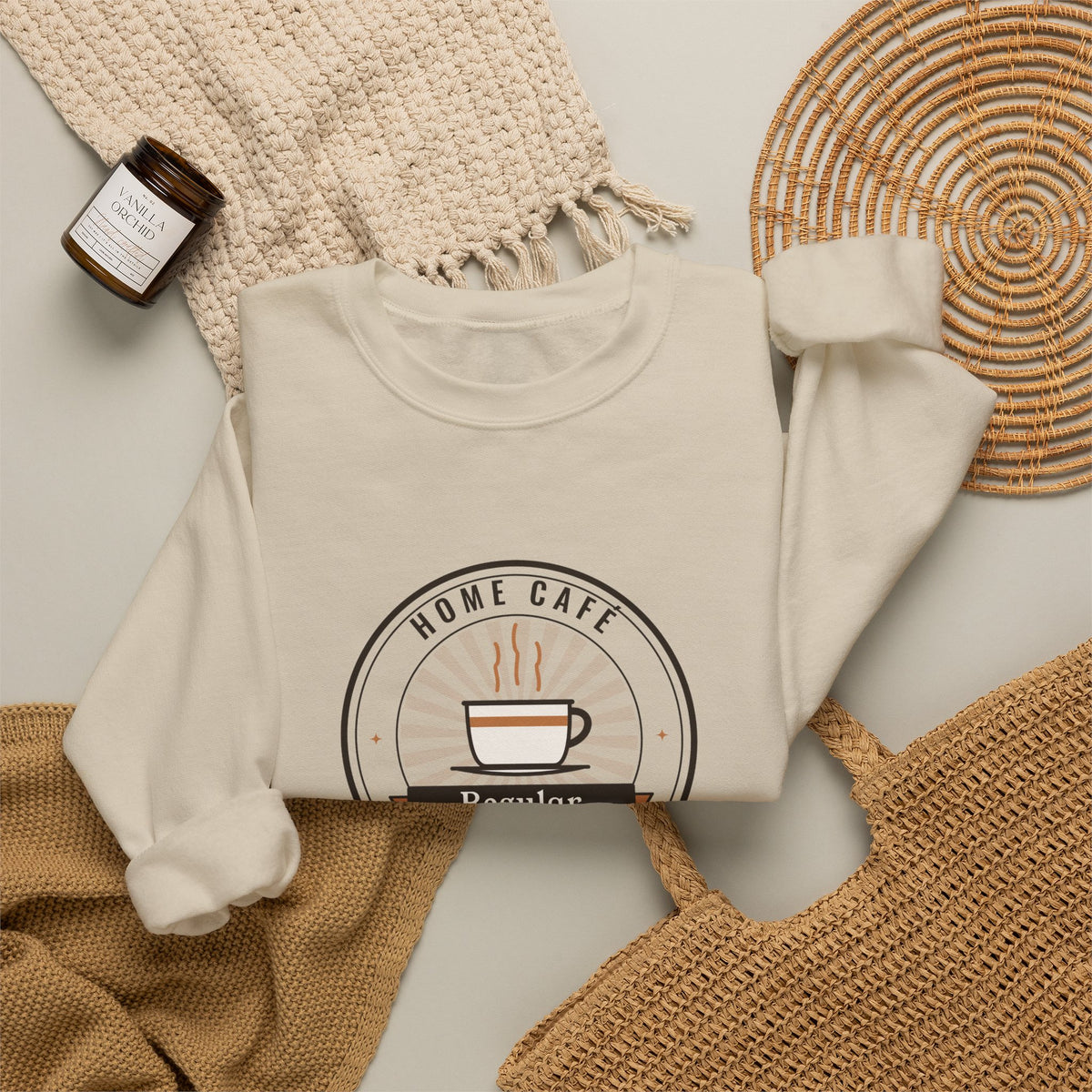 Retro Home Café Sweatshirt, Home Café Regular Coffee Badge Crewneck, Cozy Coffee Sweater, Latte Lover Gift