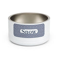 Personalized Dog Bowl with Name, White Stainless Steel Pet Bowl, Blue Wave Pattern Label, 18oz Custom Cat Food Bowl