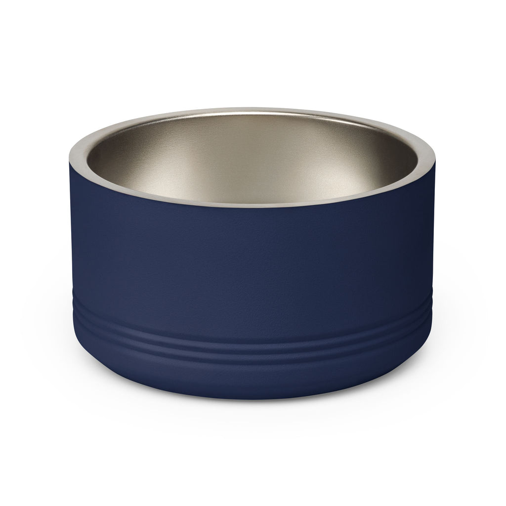 Personalized Dog Bowl with Name, Navy Stainless Steel Pet Bowl, Gold Art Deco Label, 18oz Custom Cat Food Bowl