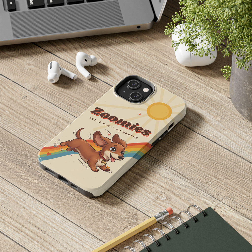 Dachshund Phone Case, Cute Wiener Dog iPhone Case, Retro Zoomies Doxie Gift, Tough iPhone 16 15 Case, Dachshund Mom Gift