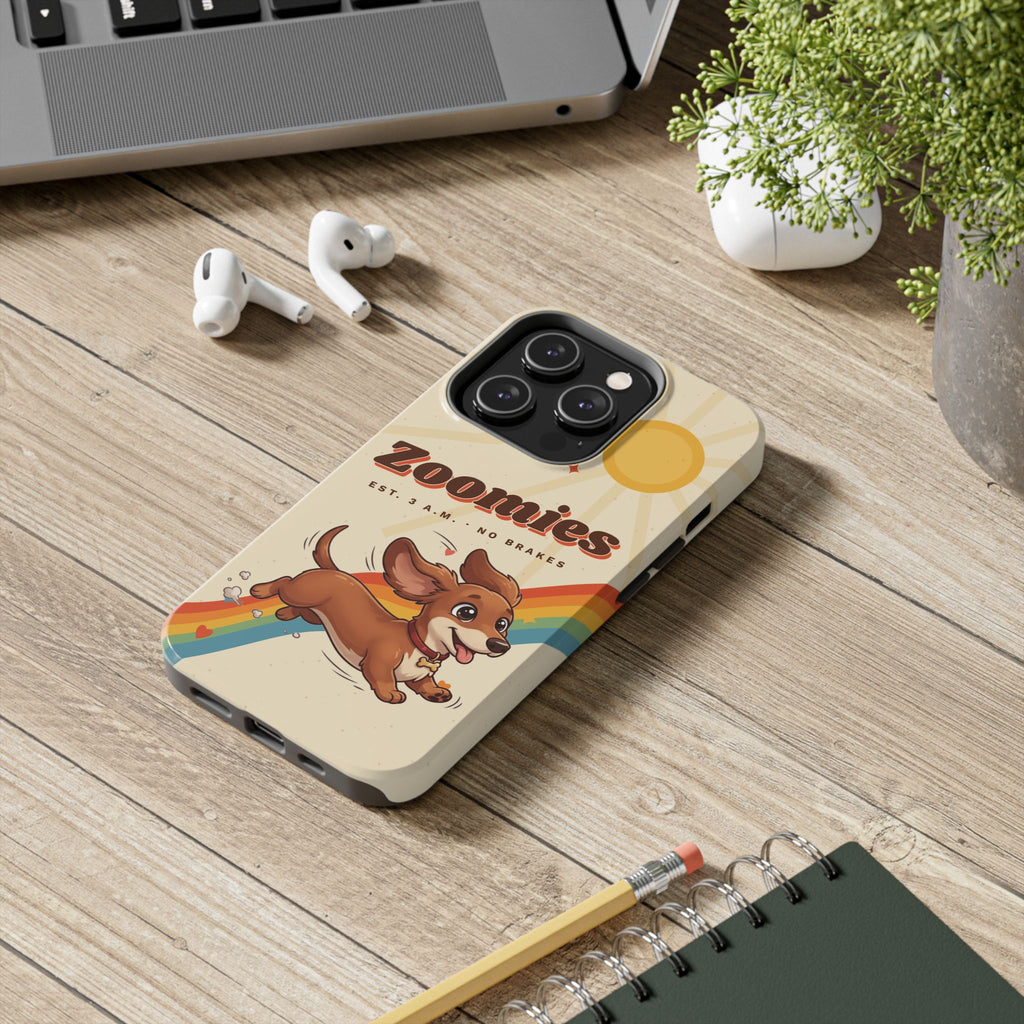 Dachshund Phone Case, Cute Wiener Dog iPhone Case, Retro Zoomies Doxie Gift, Tough iPhone 16 15 Case, Dachshund Mom Gift