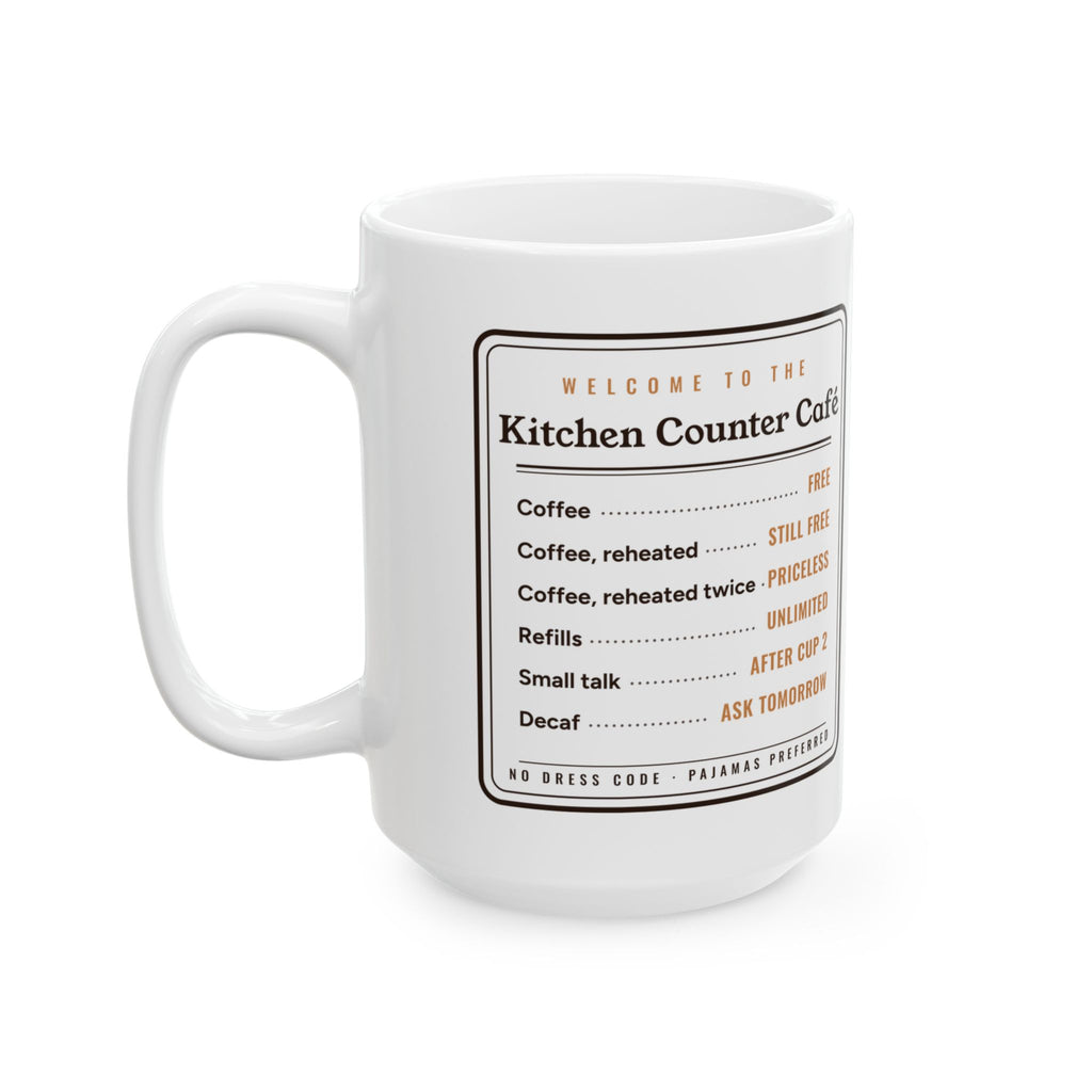 Coffee Lover Gift, Kitchen Counter Café Menu Mug, Funny Coffee Menu 15oz Mug, Home Café Gift, Housewarming Coffee Mug