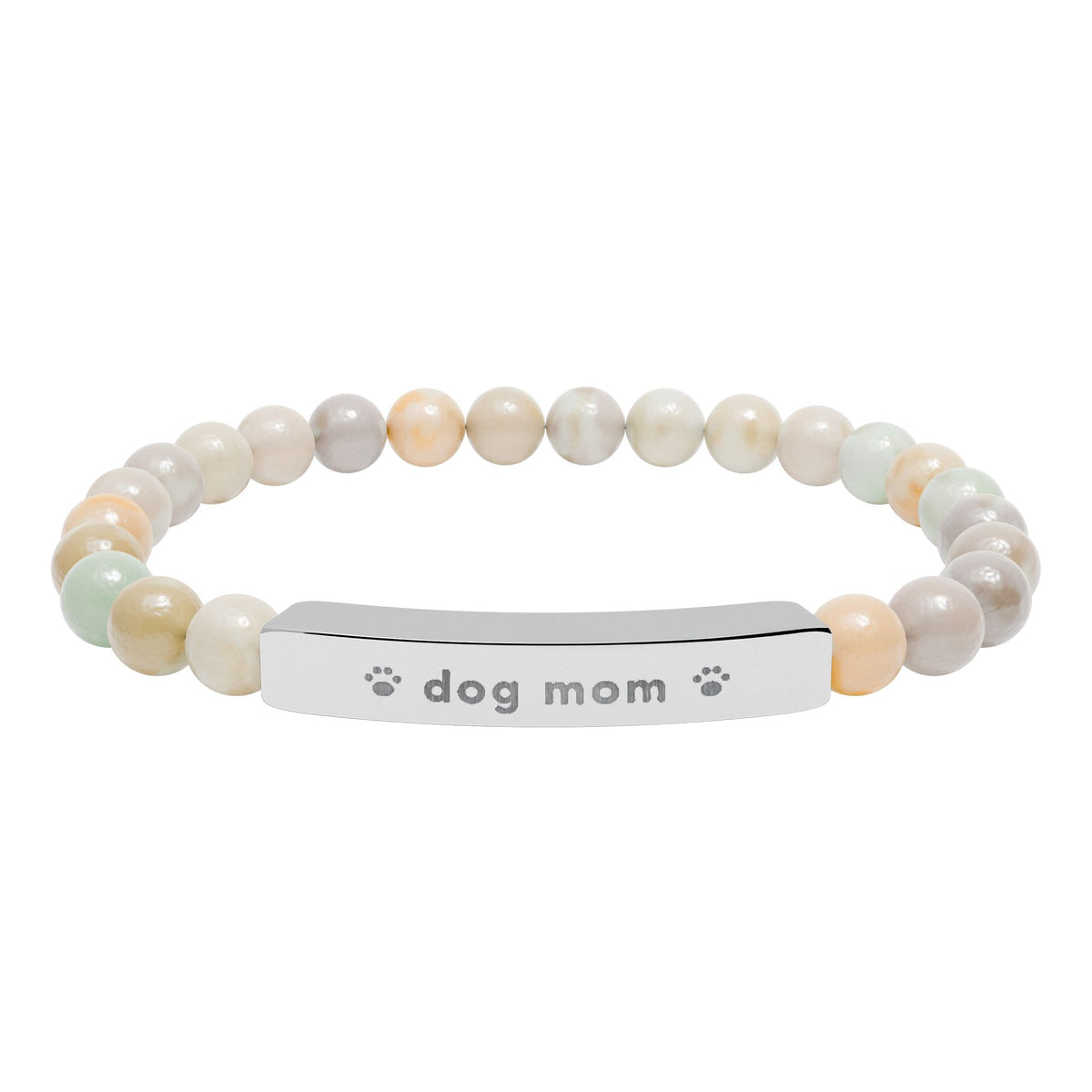 Dog Mom Bracelet, Engraved Natural Stone Bead Bracelet, Dog Lover Gift for Her, Paw Print Jewelry
