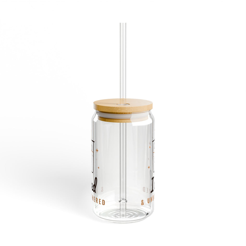 Iced Coffee Lover Gift, Iced and Unbothered Glass Cup with Lid and Straw, 16oz Can Glass, Aesthetic Iced Latte Cup for Her