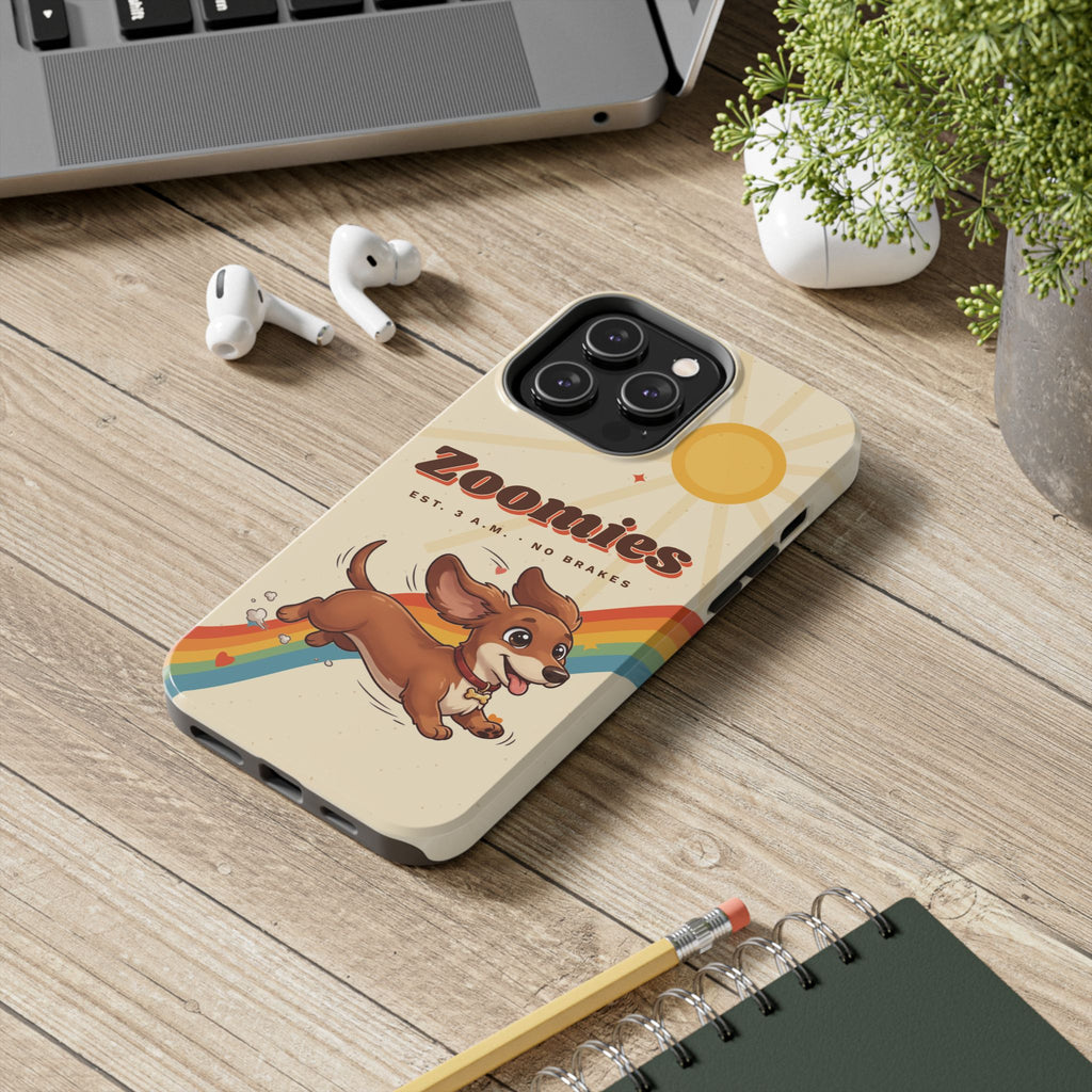 Dachshund Phone Case, Cute Wiener Dog iPhone Case, Retro Zoomies Doxie Gift, Tough iPhone 16 15 Case, Dachshund Mom Gift