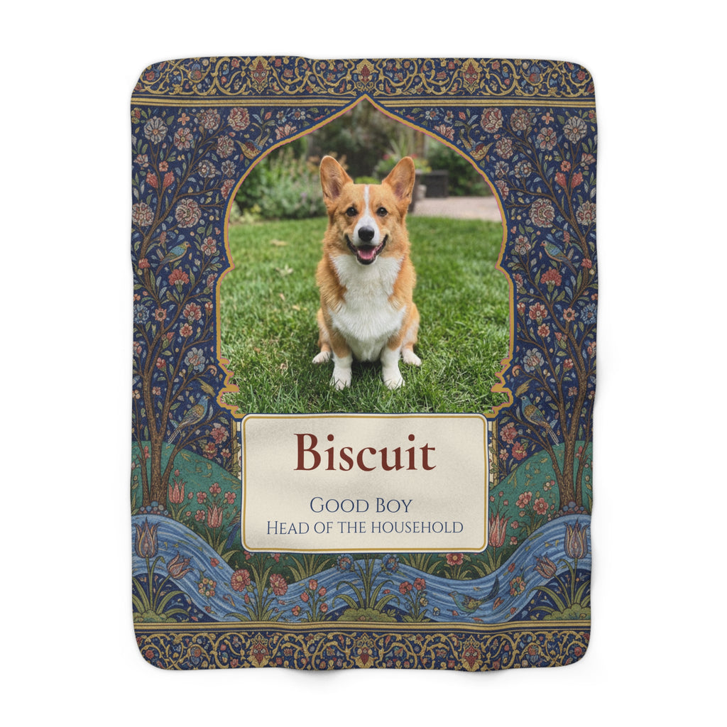 Premium Custom Pet Photo Blanket, Persian Garden Art Dog Blanket, Personalized Name Throw, Unique Dog Mom Gift, Persian Miniature Style