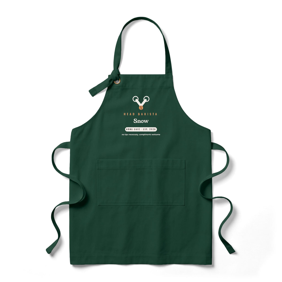 Personalized Barista Apron, Custom Name Head Barista Apron, Home Café Coffee Gift, Heavy Twill Bib Apron with Pockets