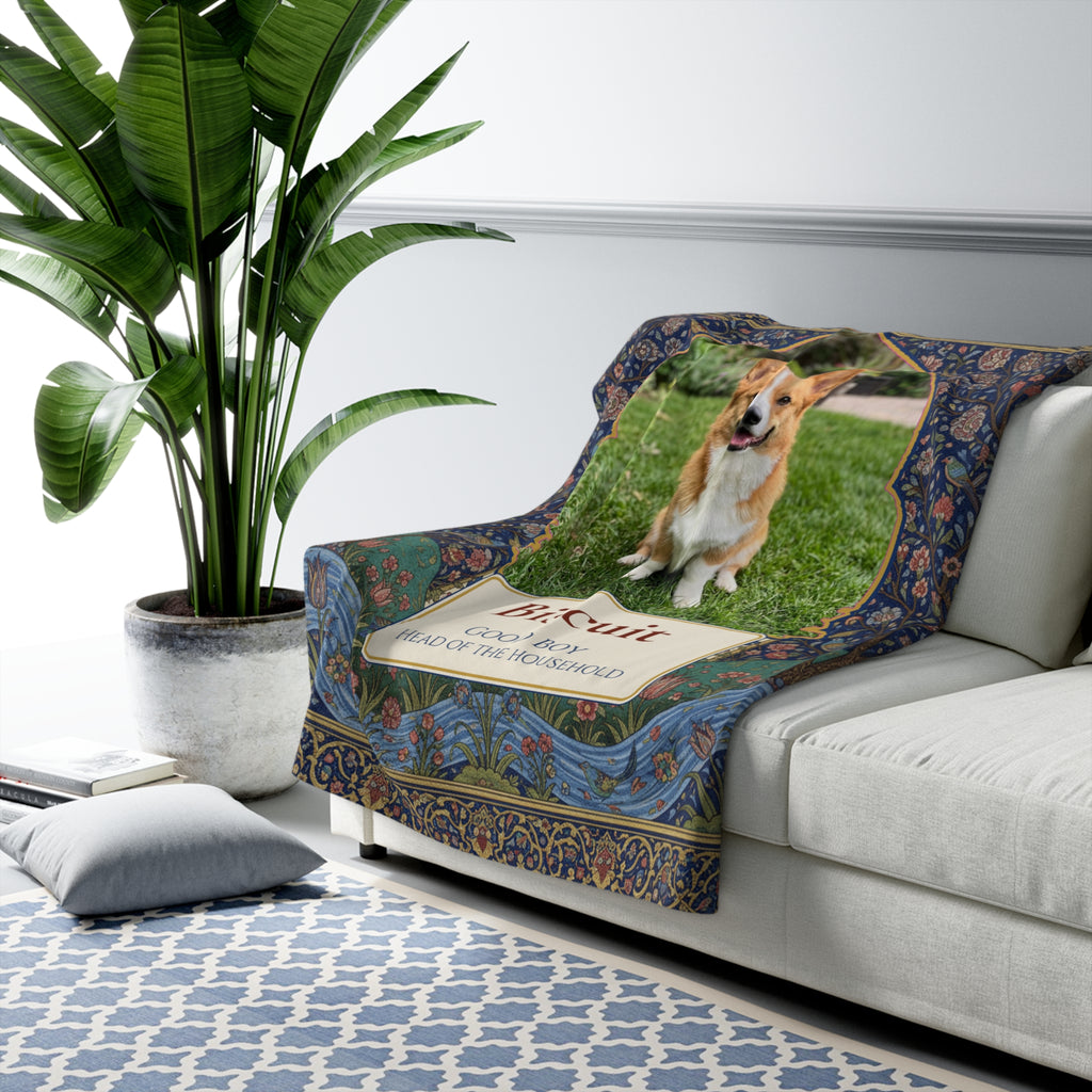 Premium Custom Pet Photo Blanket, Persian Garden Art Dog Blanket, Personalized Name Throw, Unique Dog Mom Gift, Persian Miniature Style
