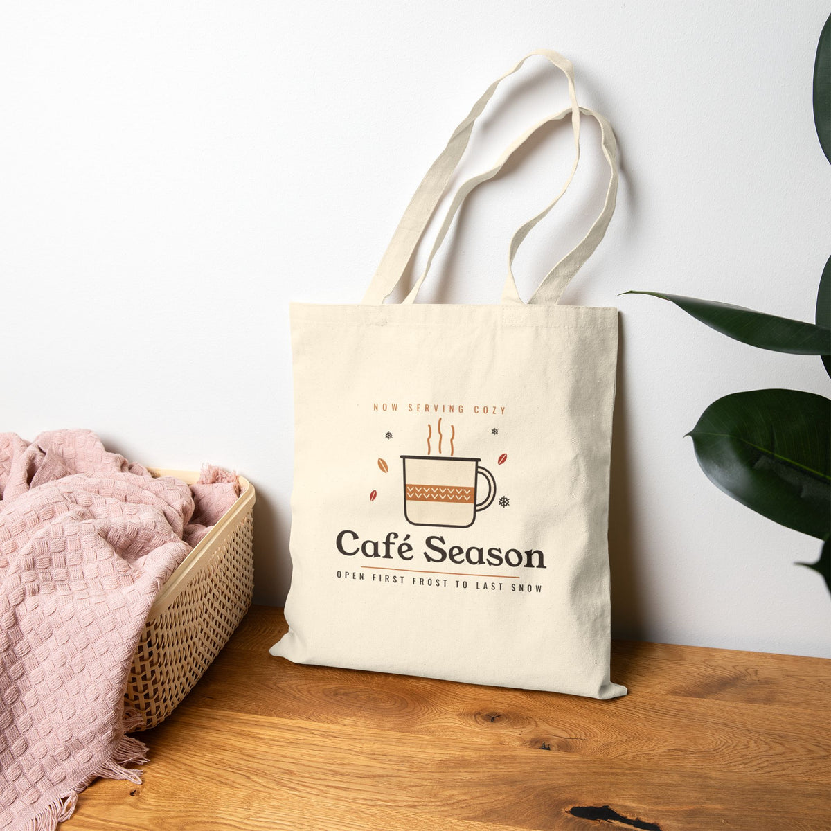 Coffee Lover Gift, Café Season Tote Bag, Cozy Fall Coffee Canvas Tote, Autumn Market Bag, Christmas Gift for Her