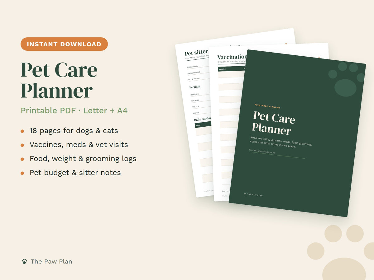 Pet Care Planner Printable: Health, Feeding & Vet Records