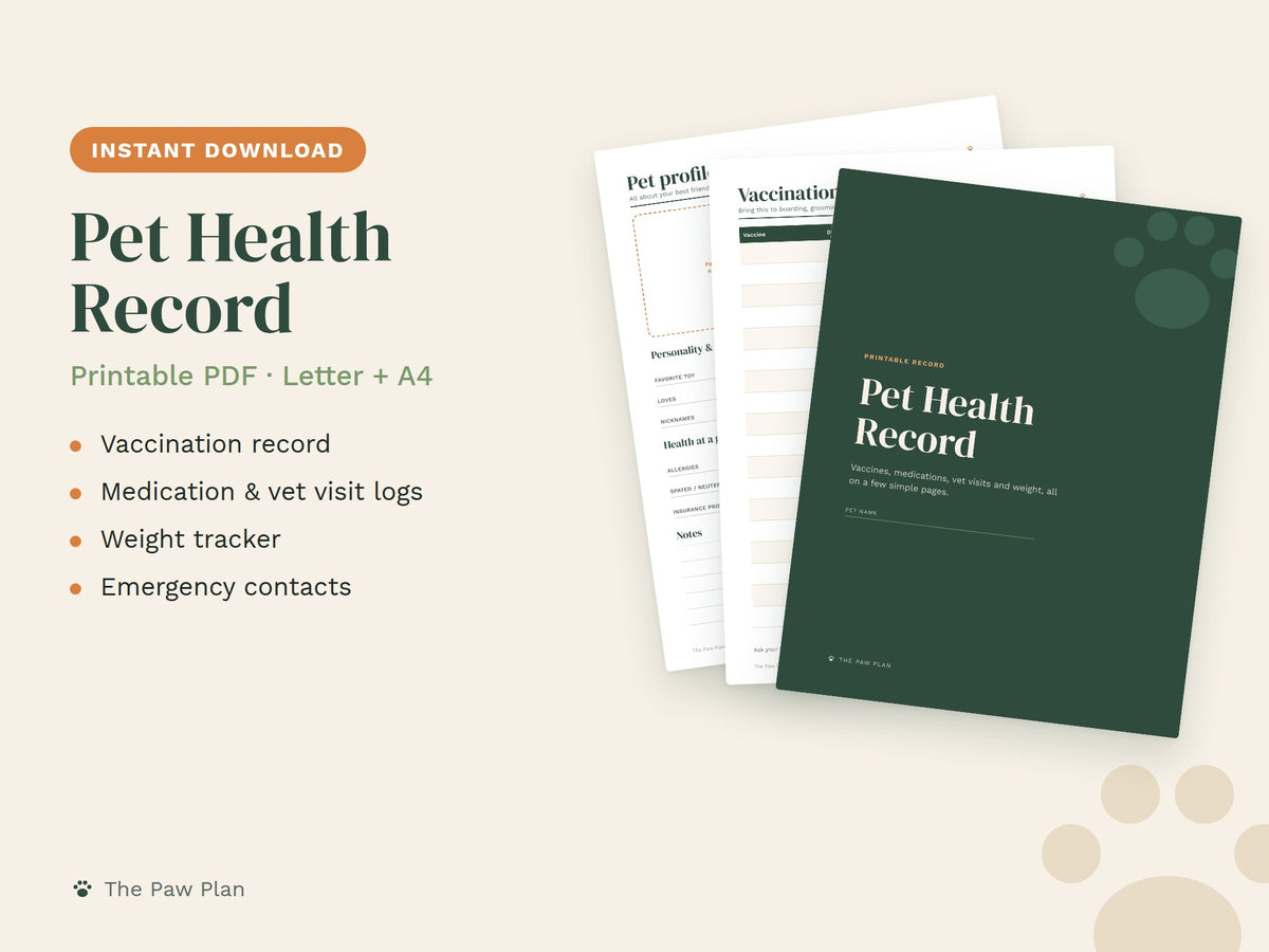 Pet Health Record Printable: Vaccines, Vet Visits & Medications