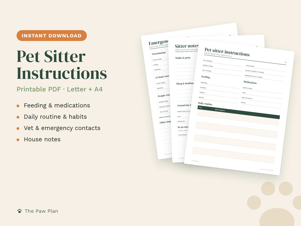 Pet Sitter Instructions Printable: Care Sheet for Dogs & Cats