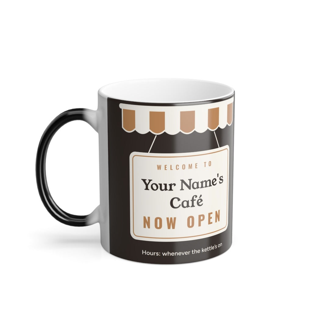 Personalized Café Heat Reveal Mug, Custom Name Color Changing Coffee Mug, Home Café Gift for Coffee Lover