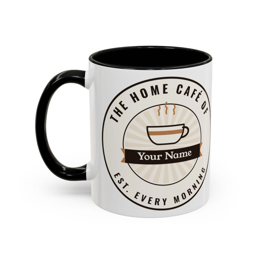 Personalized Home Café Mug, Custom Name Coffee Mug with Colored Handle, Coffee Lover Gift, Barista Gift, 11oz or 15oz