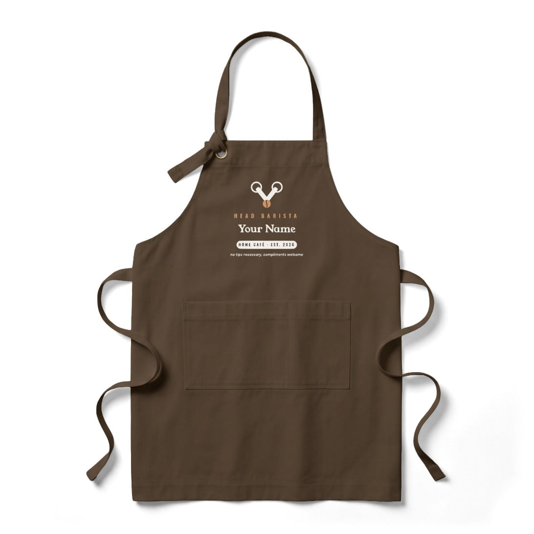 Personalized Barista Apron, Custom Name Head Barista Apron, Home Café Coffee Gift, Heavy Twill Bib Apron with Pockets
