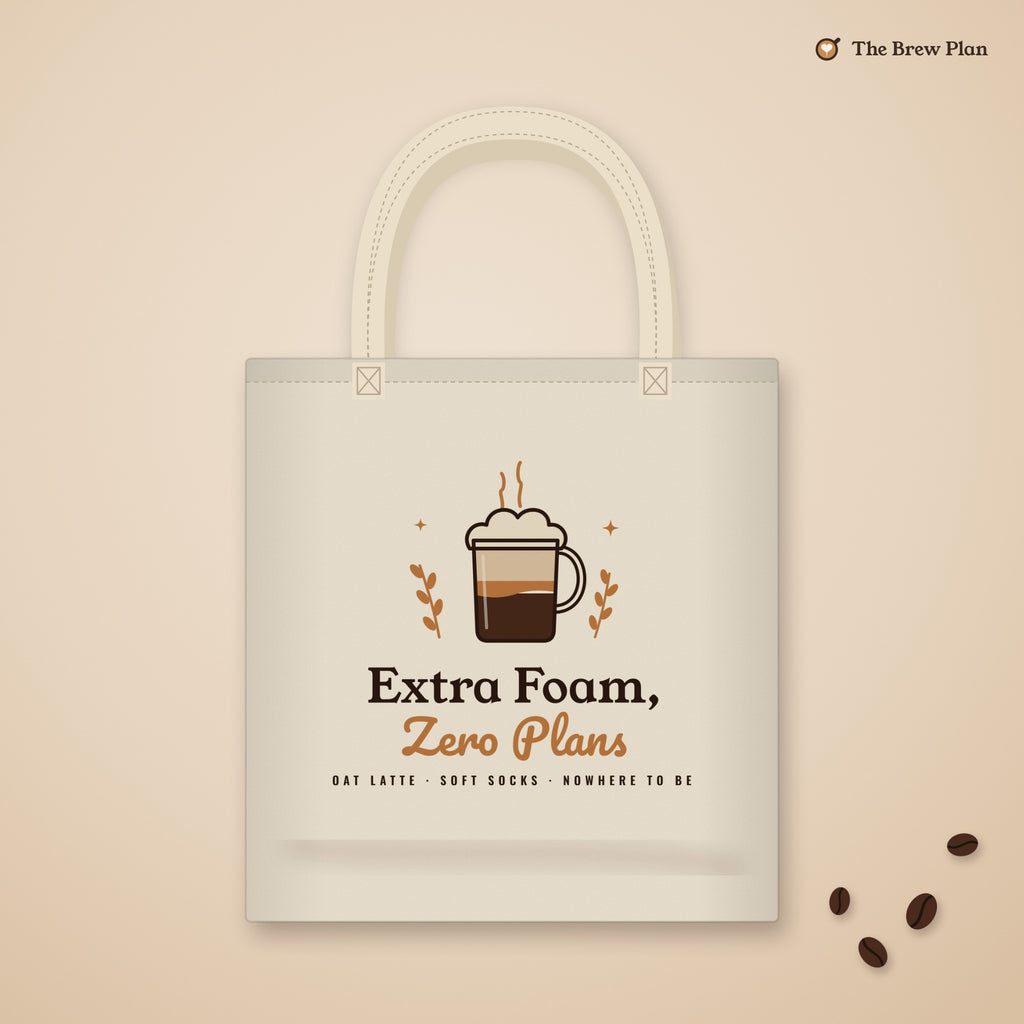 Coffee Lover Gift, Extra Foam Zero Plans Tote Bag, Oat Latte Canvas Tote, Cozy Weekend Book Bag, Funny Gift for Her