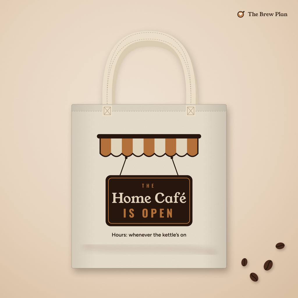 Coffee Lover Gift, The Home Café Is Open Tote Bag, Cute Coffee Shop Canvas Tote, Market Bag, Home Barista Gift for Her