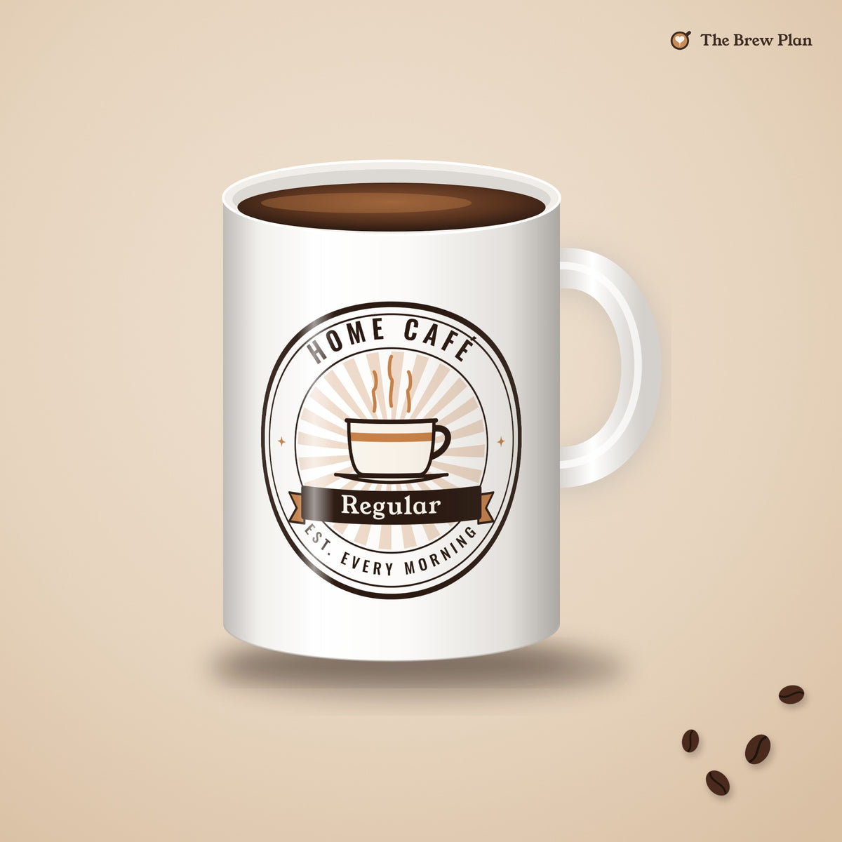 Coffee Lover Gift, Home Café Regular Mug, Retro Coffee Badge 15oz Mug, Home Barista Gift, Large Coffee Mug for Her