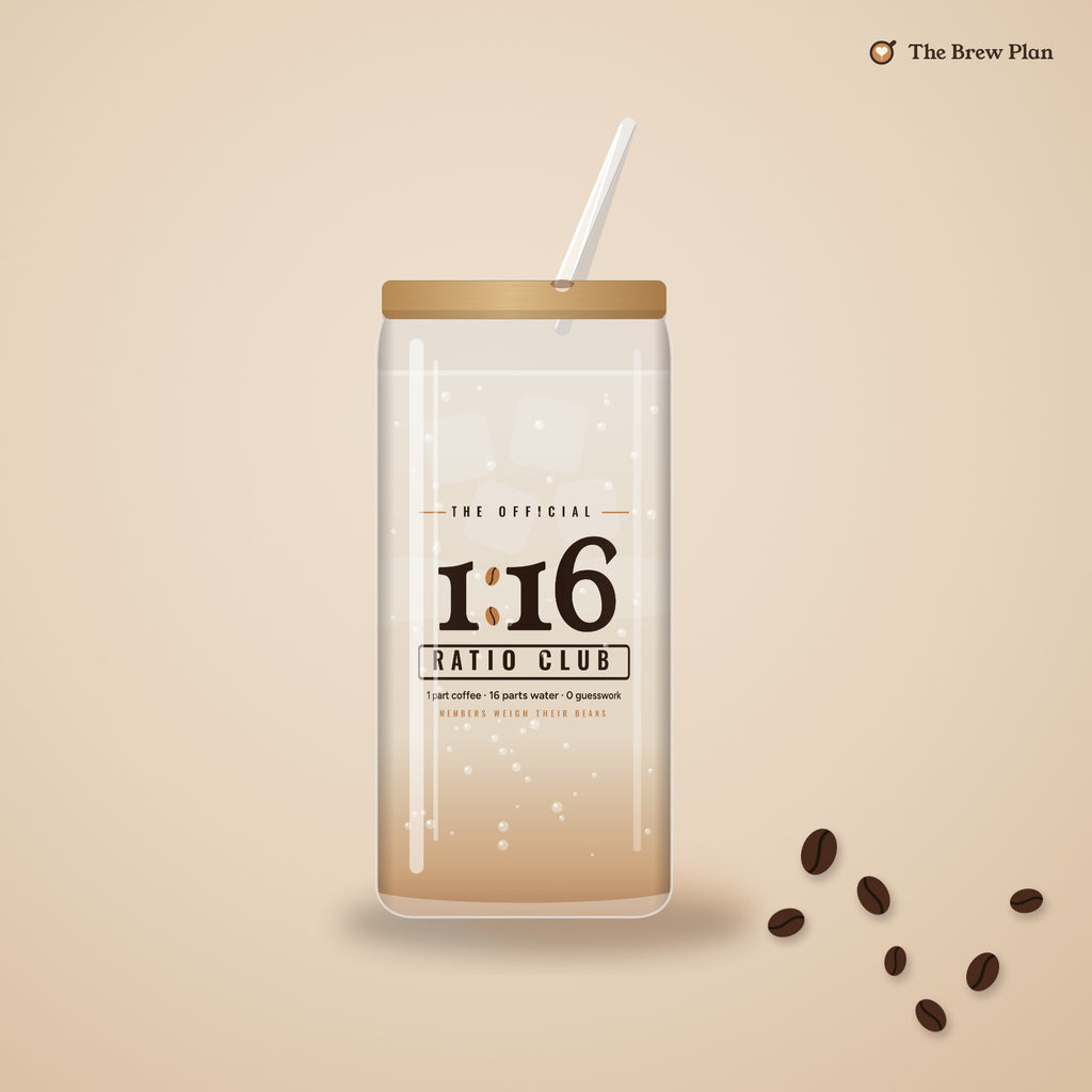 Coffee Nerd Gift, 1:16 Ratio Club Glass Cup, 16oz Can Glass with Bamboo Lid, Pour Over Coffee Ratio Gift, Iced Coffee Cup
