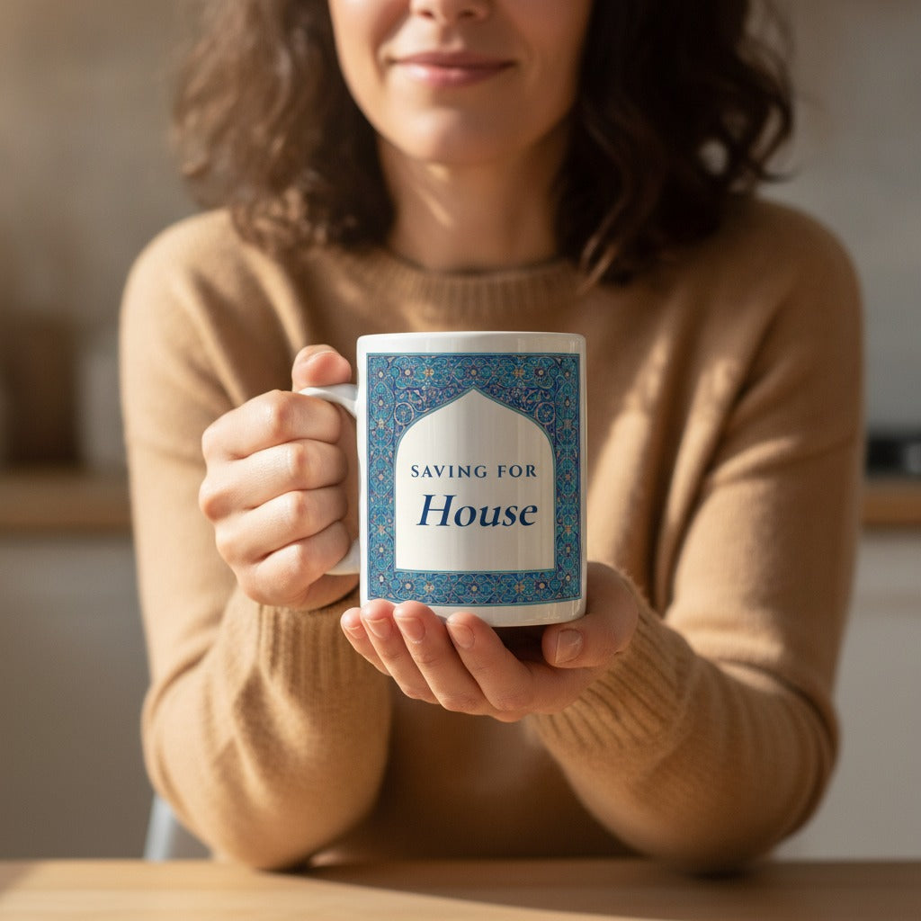 Personalized Savings Goal Mug, Persian Tile Coffee Mug, Custom House Fund Gift for Savers