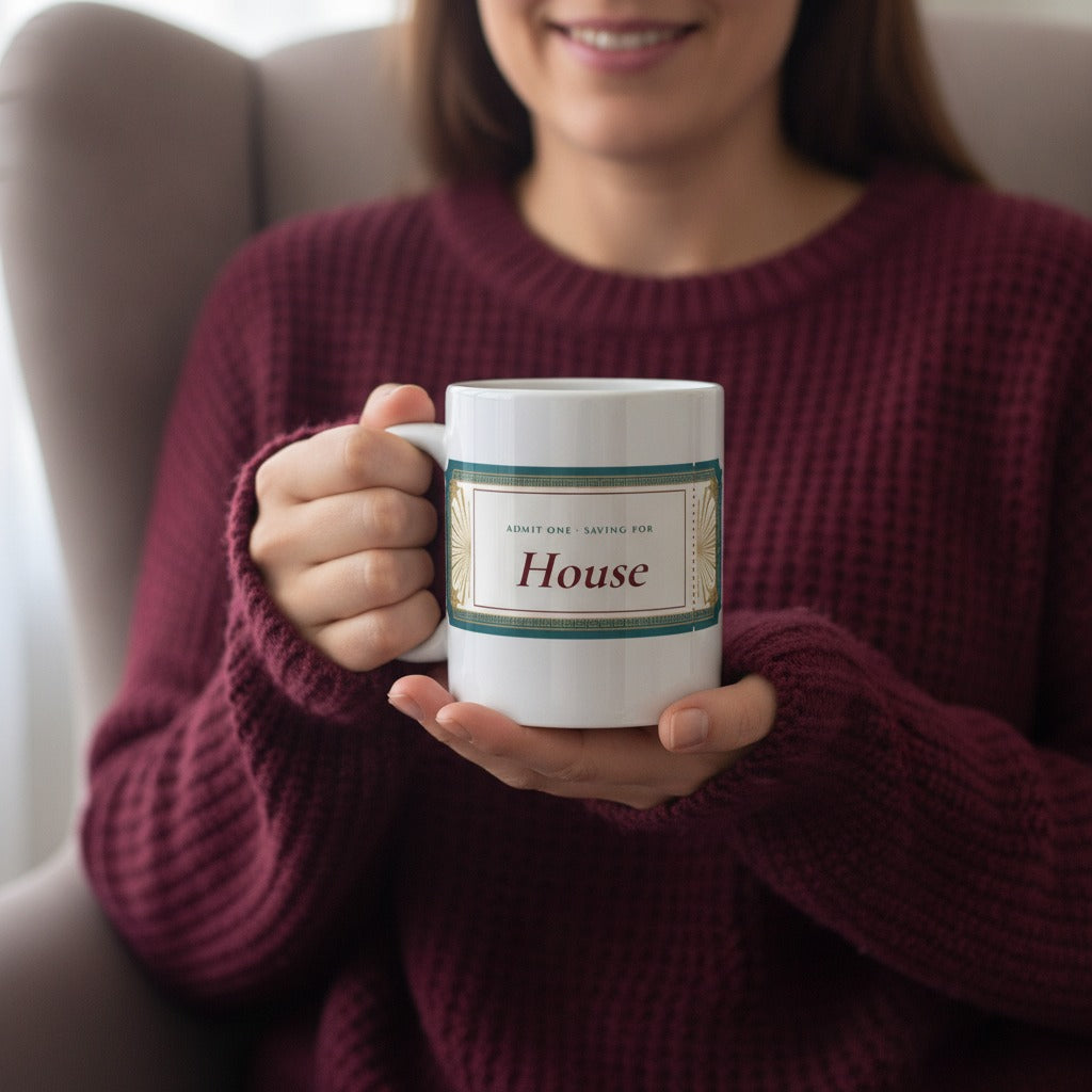 Personalized Savings Goal Mug, Vintage Admit One Ticket Mug, Custom Saving For Gift