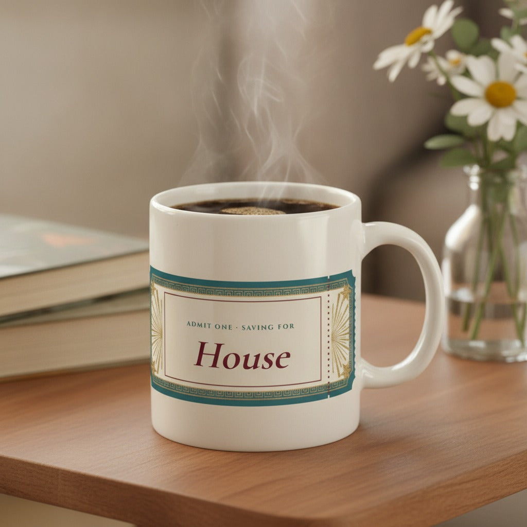 Personalized Savings Goal Mug, Vintage Admit One Ticket Mug, Custom Saving For Gift