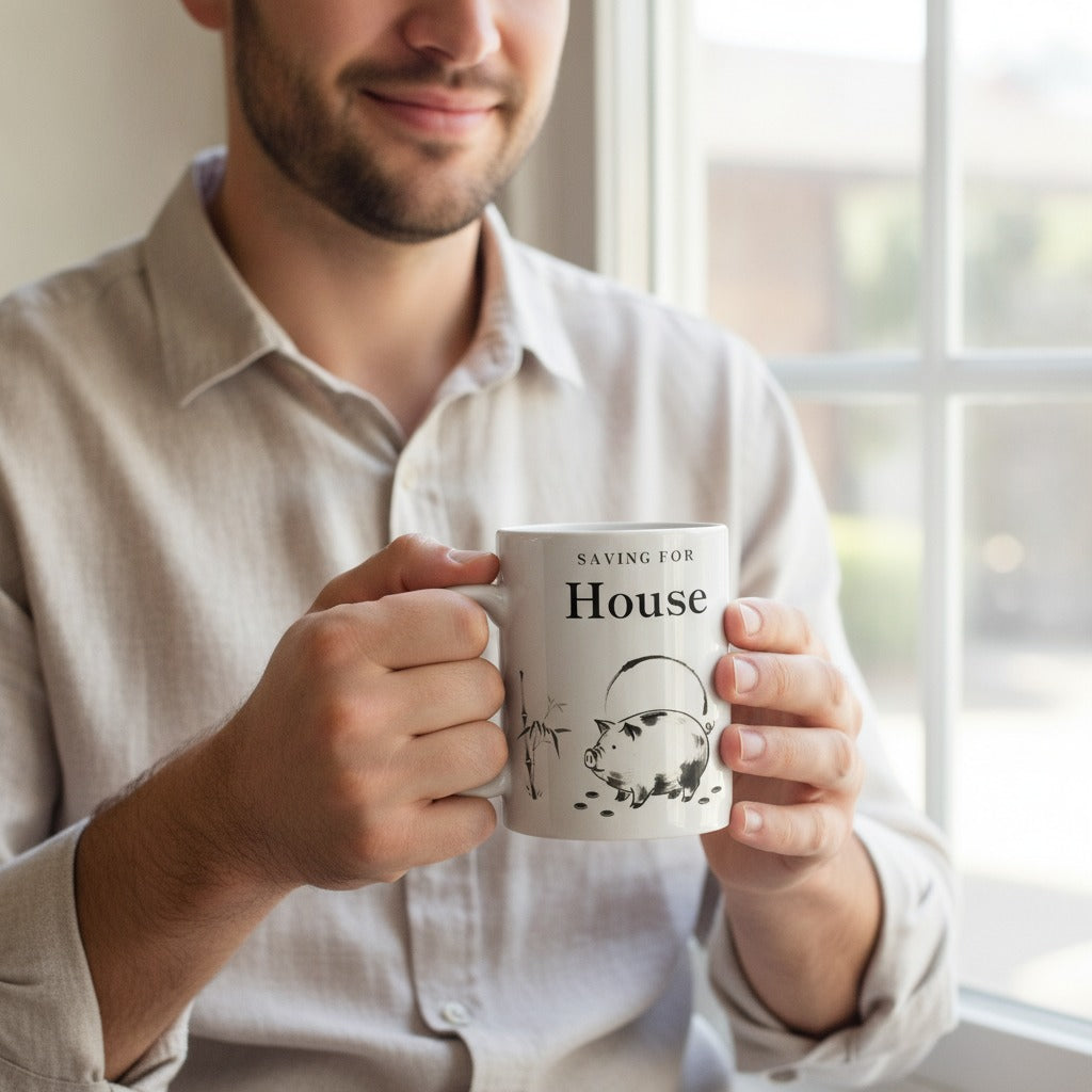Personalized Savings Goal Mug, Japanese Ink Piggy Bank Mug, Custom Saving For Gift