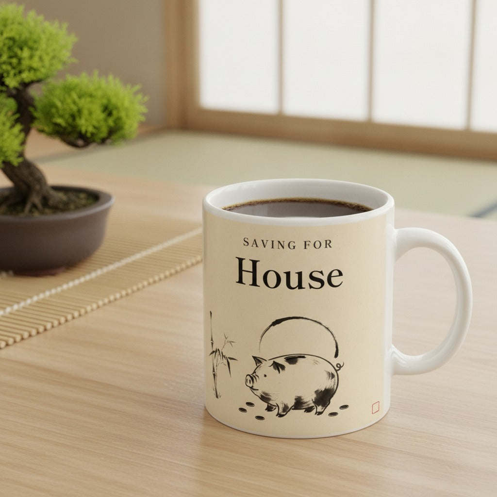 Personalized Savings Goal Mug, Japanese Ink Piggy Bank Mug, Custom Saving For Gift