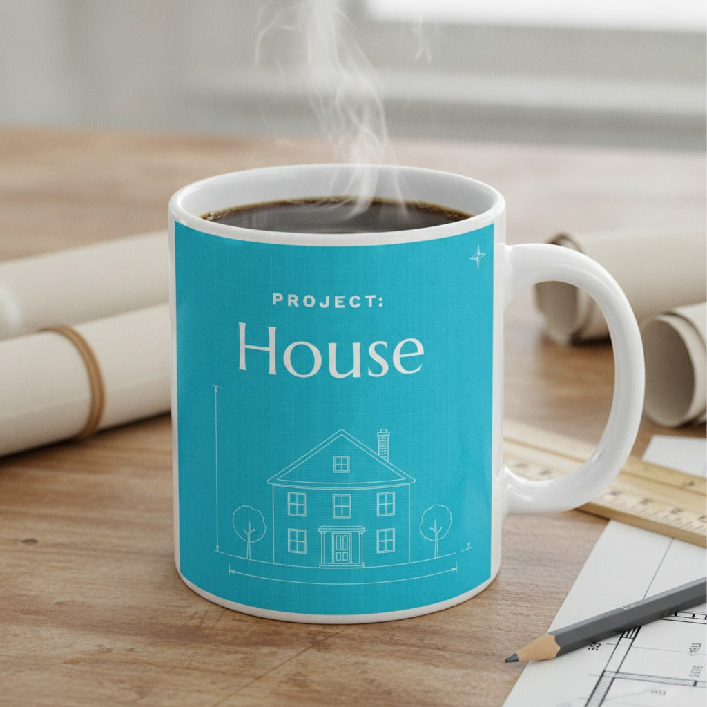 Personalized House Fund Mug, Blueprint House Coffee Mug, New Home Savings Goal Gift