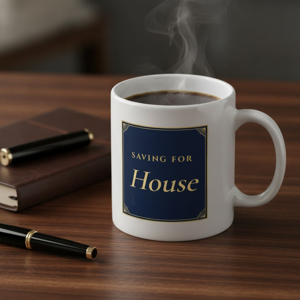 Personalized Savings Goal Mug, Navy and Gold Coffee Mug, Elegant Custom Saving For Gift